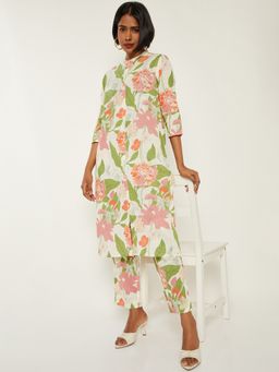 max - Women Green Cotton Blend Floral Print Kurta and Pant