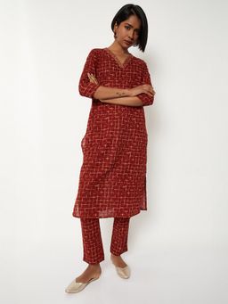 max - Women Maroon Cotton Blend Printed Kurta and Pant