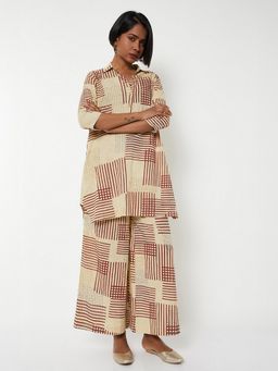 max - Women Beige Polyester Blend Geometric Print Kurta and Palazzo