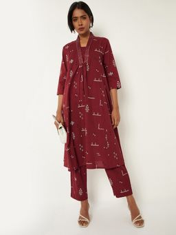 max - Women Red Cotton Blend Printed Kurta and Pant