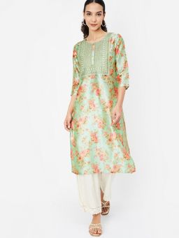 max - Women Embroidered Yoke Straight Green Kurta