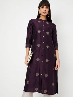 max - Women Embroidered Straight Purple Kurta