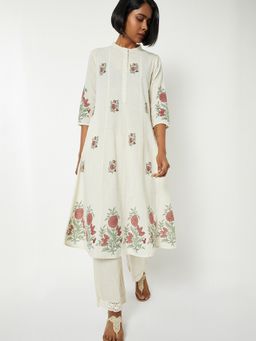 max - Women White Cotton Blend Floral Printed A-Line Kurta