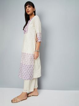 max - Women Off White Polyester Blend Floral Printed Straight Kurta