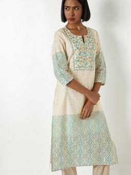 max - Women Bandhani Print Off White Straight Kurta