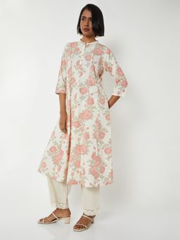 max - Women White Cotton Blend Floral Printed A-Line Kurta