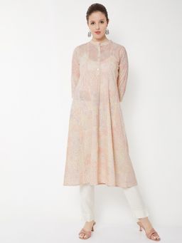max - Women Off White Cotton Blend Floral Printed A-Line Kurta