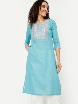max - Aqua Women Embroidered Straight Kurta