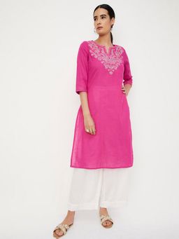 max - Pink Women Embroidered Straight Kurta