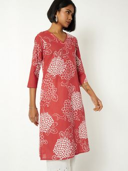 max - Women Red Cambric Floral Printed Straight Kurta