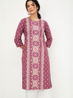 max - Women Printed Straight Purple Kurta