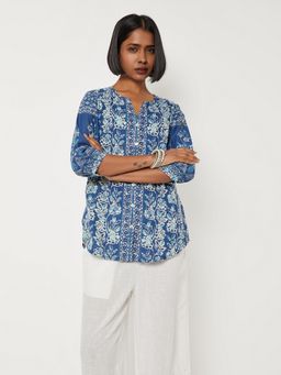 max - Indigo Women Floral Print Notch Neck Kurti