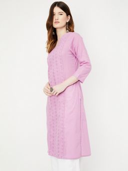 max - Women Brown Schiffli Straight Kurta