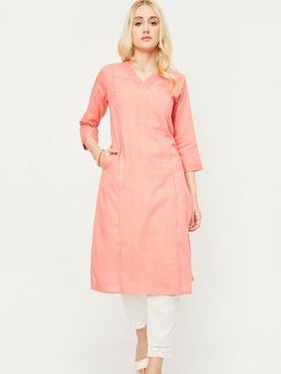 max - Pink Women Schiffli Straight Kurta