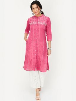 max - Women Pink Embroidered Straight Kurta