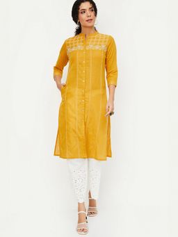 max - Yellow Women Embroidered Straight Kurta