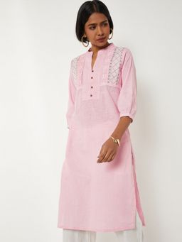 max - Women Embroidered Pink Straight Kurta
