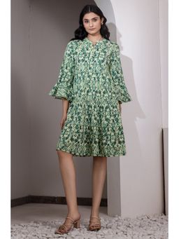 etre comfortwear - Women Green Dense Forest Cotton Printed Flared Dress