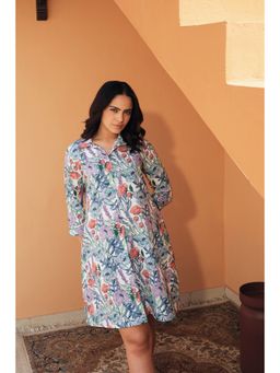 etre comfortwear - Women Multicolor Cotton Linen Floral Printed A-Line Dress