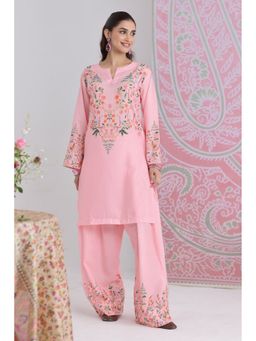 HOUSE OF KARI - Women Pink Cotton Blend Floral Kurta with Palazzo