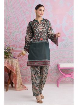 HOUSE OF KARI - Women Green Cotton Blend Floral Kurta with Palazzo