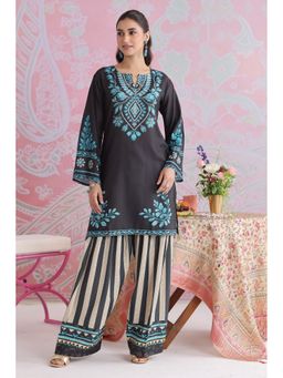 HOUSE OF KARI - Women Teal Cotton Blend Floral Kurta with Palazzo