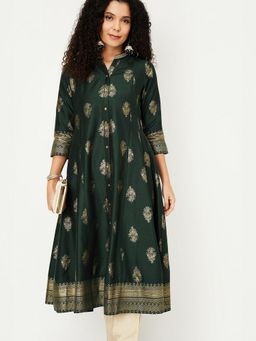max - Women Green Foil Print Kalidar Kurta