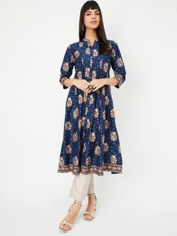 max - Navy Blue Women Floral Print Kalidar Kurta