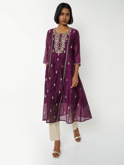 max - Women Purple Embroidered A-line Kurta
