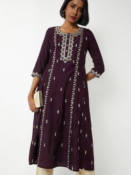 max - Women Embroidered Purple A-line Kurta