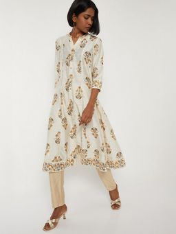 max - Women White Polyester Blend Floral Printed A-Line Kurta