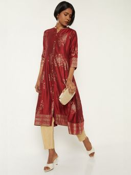 max - Women Red Polyester Blend Floral Printed A-Line Kurta