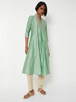 max - Women Green Polyester Blend Woven A-Line Kurta