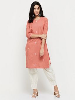 max - Women Embroidered Pink Straight Kurta
