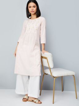 max - Women Embroidered Yoke Pink Straight Kurta