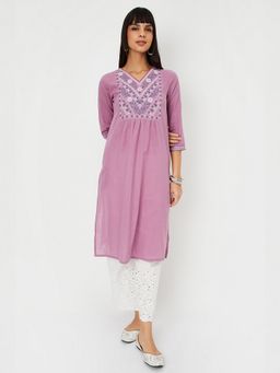 max - Women Lavender Embroidered Straight Kurta