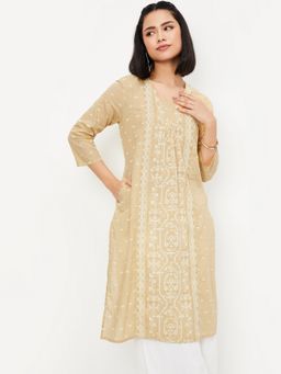 max - Women Printed Straight Beige Kurta