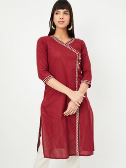 max - Women Embroidered Angrakha Maroon Kurta