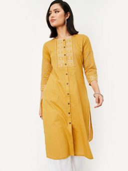 max - Yellow Women Embroidered Straight Kurta