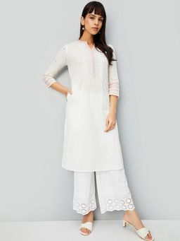 max - Women Embroidered Off White Kurta