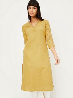 max - Women Embroidered Yellow Straight Kurta