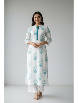 Meeta's - Women Teal Cotton Floral Kurta with Pant