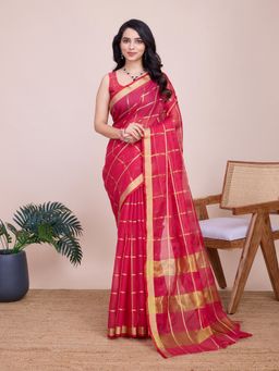 AMRUTKALA SAREES - Women Pink Cotton Woven Saree with Unstitched Blouse