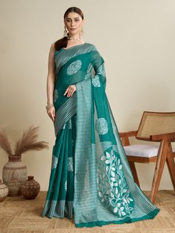AMRUTKALA SAREES - Women Green Cotton Woven Saree with Unstitched Blouse