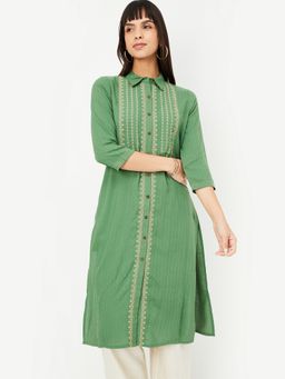 max - Women Embroidered Straight Green Kurta