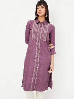 max - Women Embroidered Purple Straight Kurta