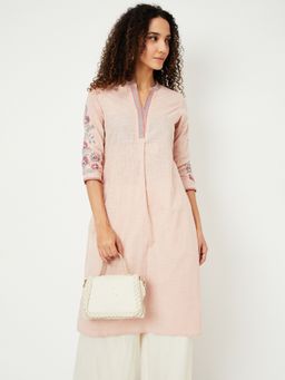 max - Women Embroidered Peach Straight Kurta