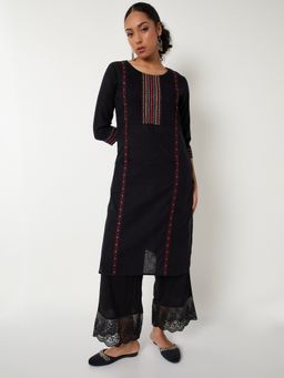 max - Black Women Embroidered Straight Kurta