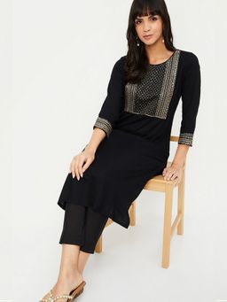 max - Women Yoke Embellished Black Straight Kurta