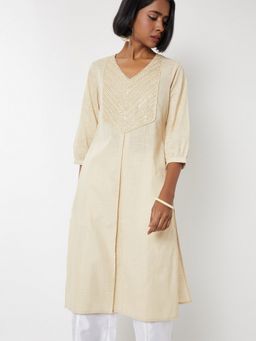 max - Women Embroidered Beige Straight Kurta